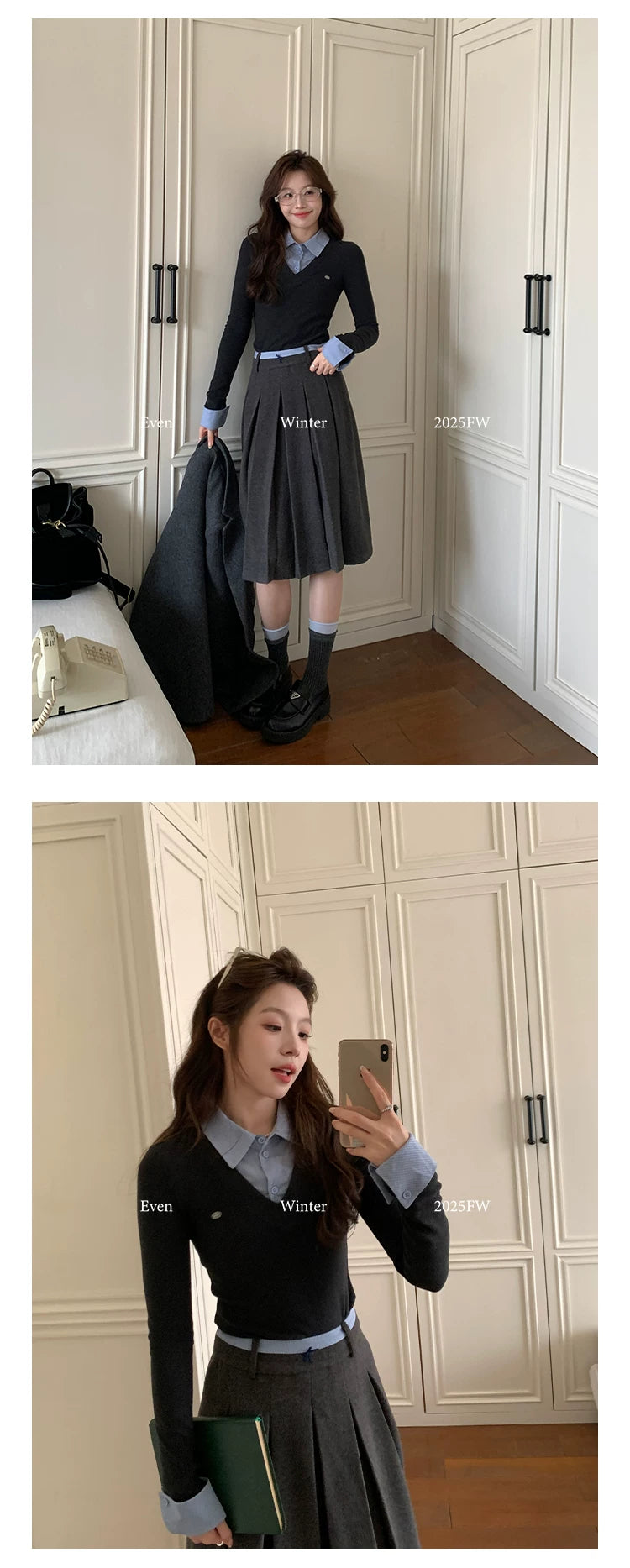 Even Versatile Preppy Style Spliced Waist Skirt