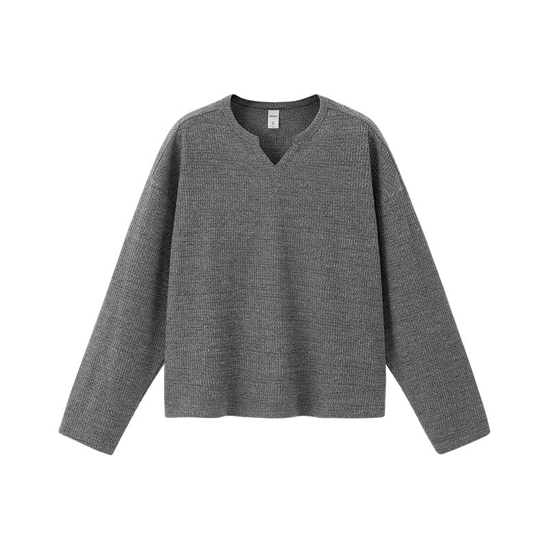 Inflation Waffle Open Neck Loose Long Sleeve