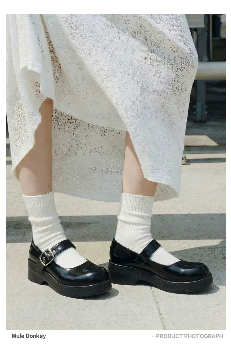 Donkey Thick-soled Sweet Little Leather Shoes