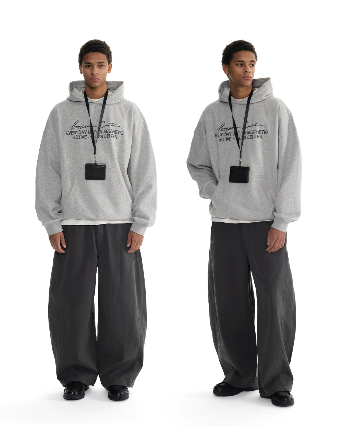 Loopsoon Line Handwritten Mottled Print Hooded Sweater