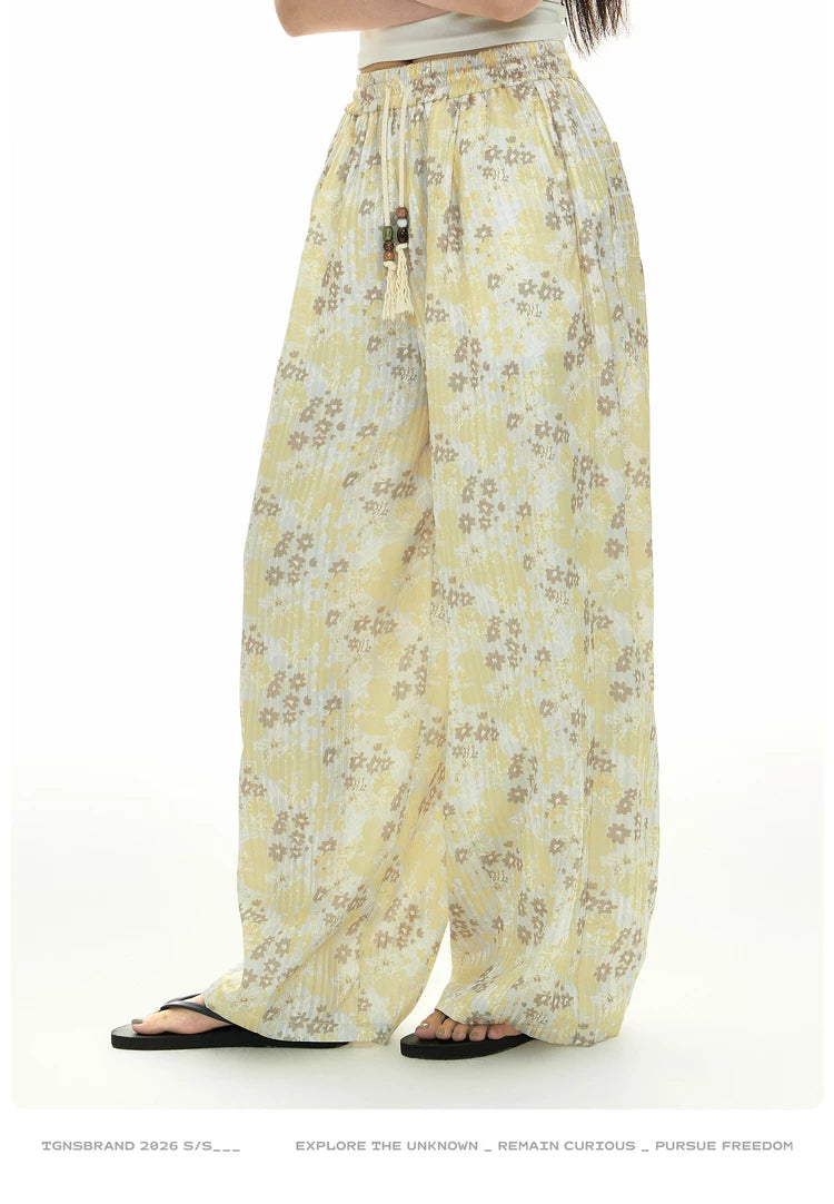TGNS Plaid Floral Casual Wide-leg Pants