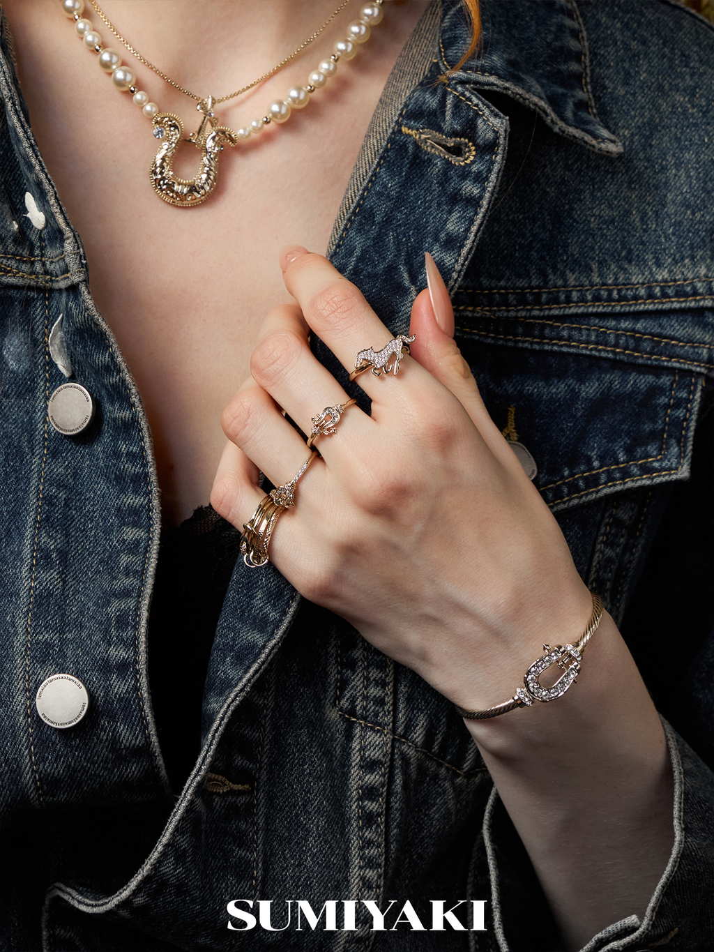SUMIYAKI Retro Plain Ring Splicing Stacked Niche Ring
