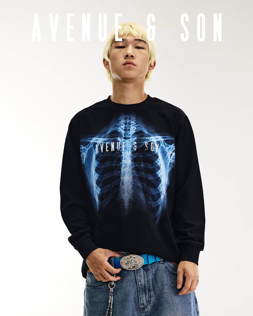 AVENUESON X-ray Perspective Skeleton Printing Cotton Long Sleeve