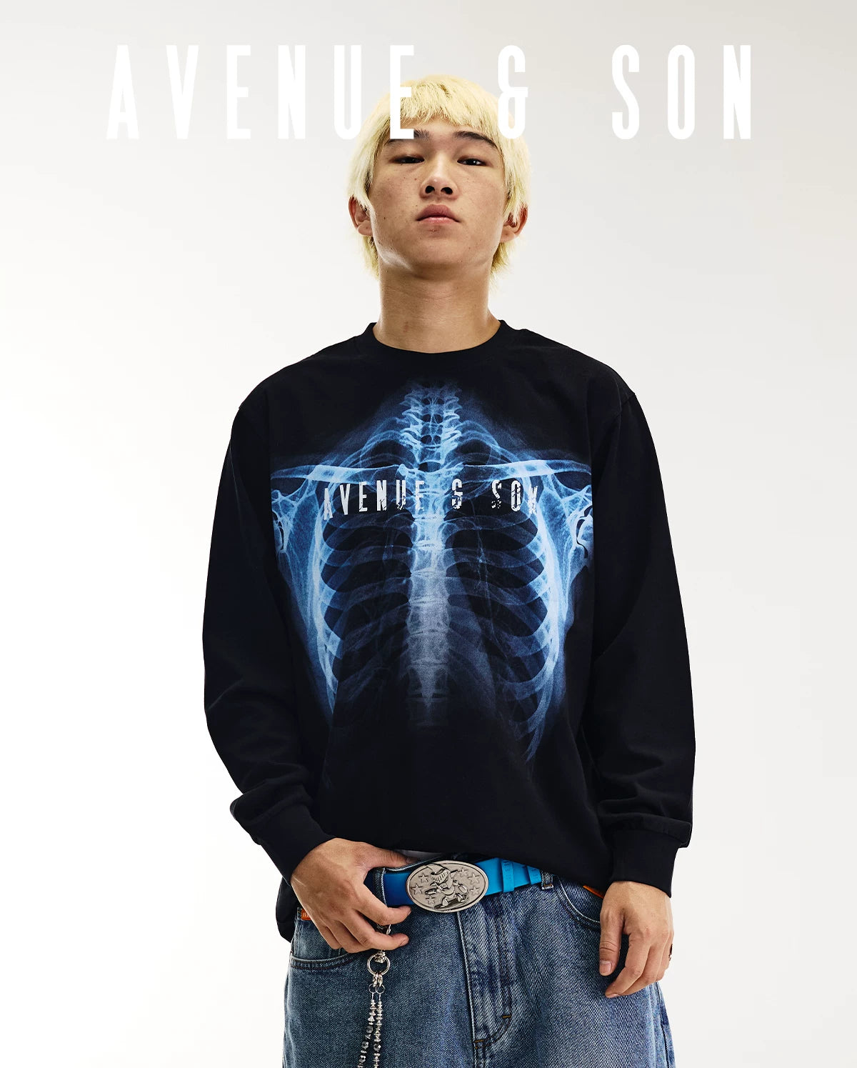 AVENUESON X-ray Perspective Skeleton Printing Cotton Long Sleeve