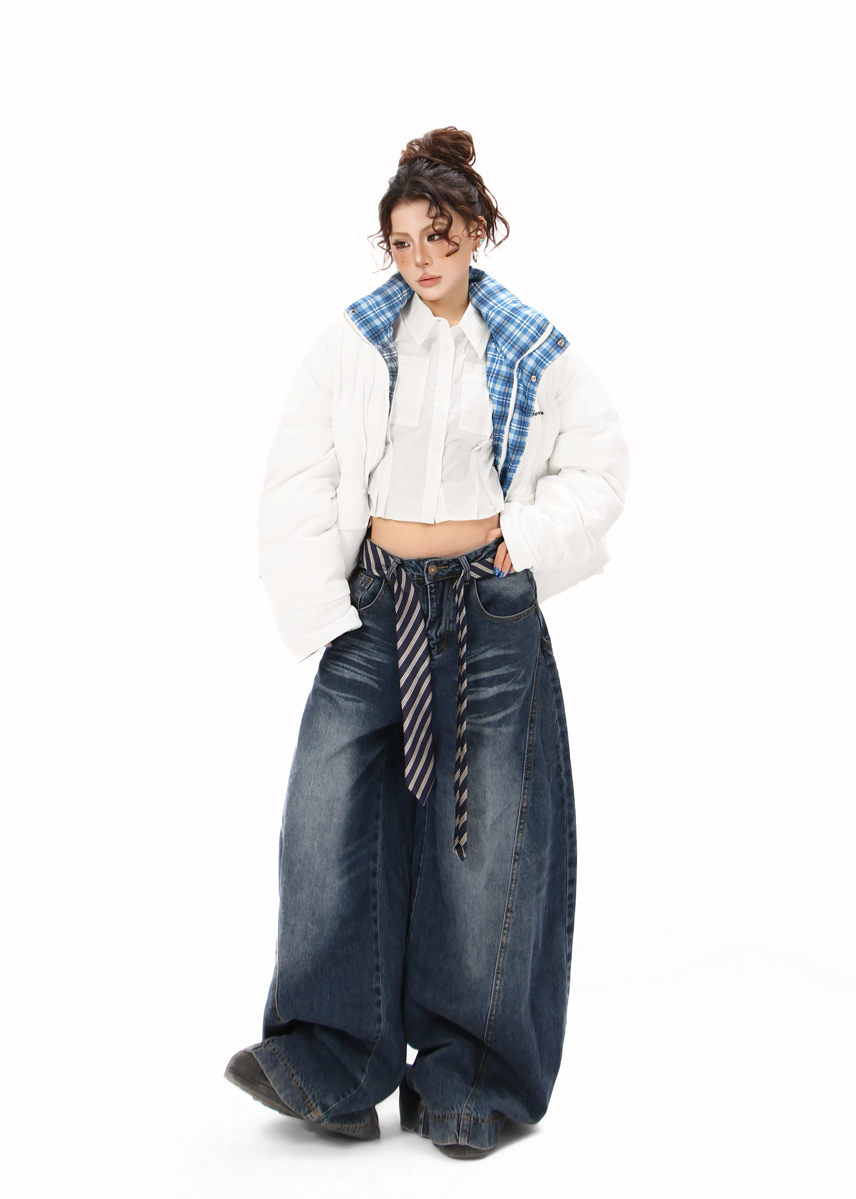 Kenvibe Plaid Paneled Loose Thickened Warm Jacket
