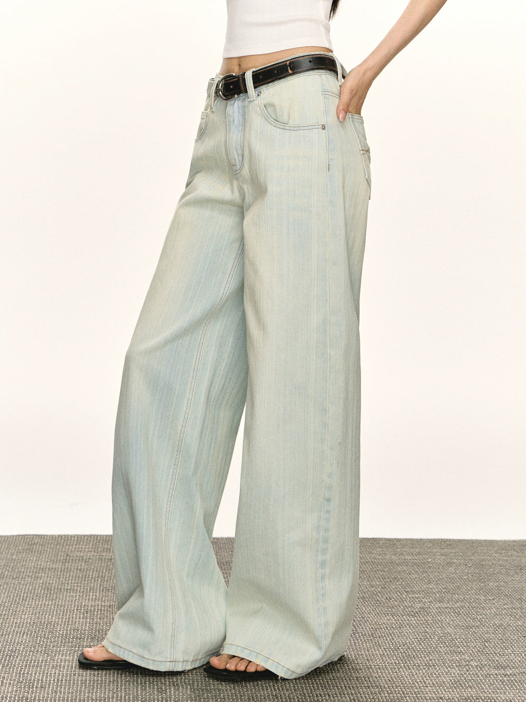 Ariseism Vintage Wash Loose Wide Leg Straight Jeans