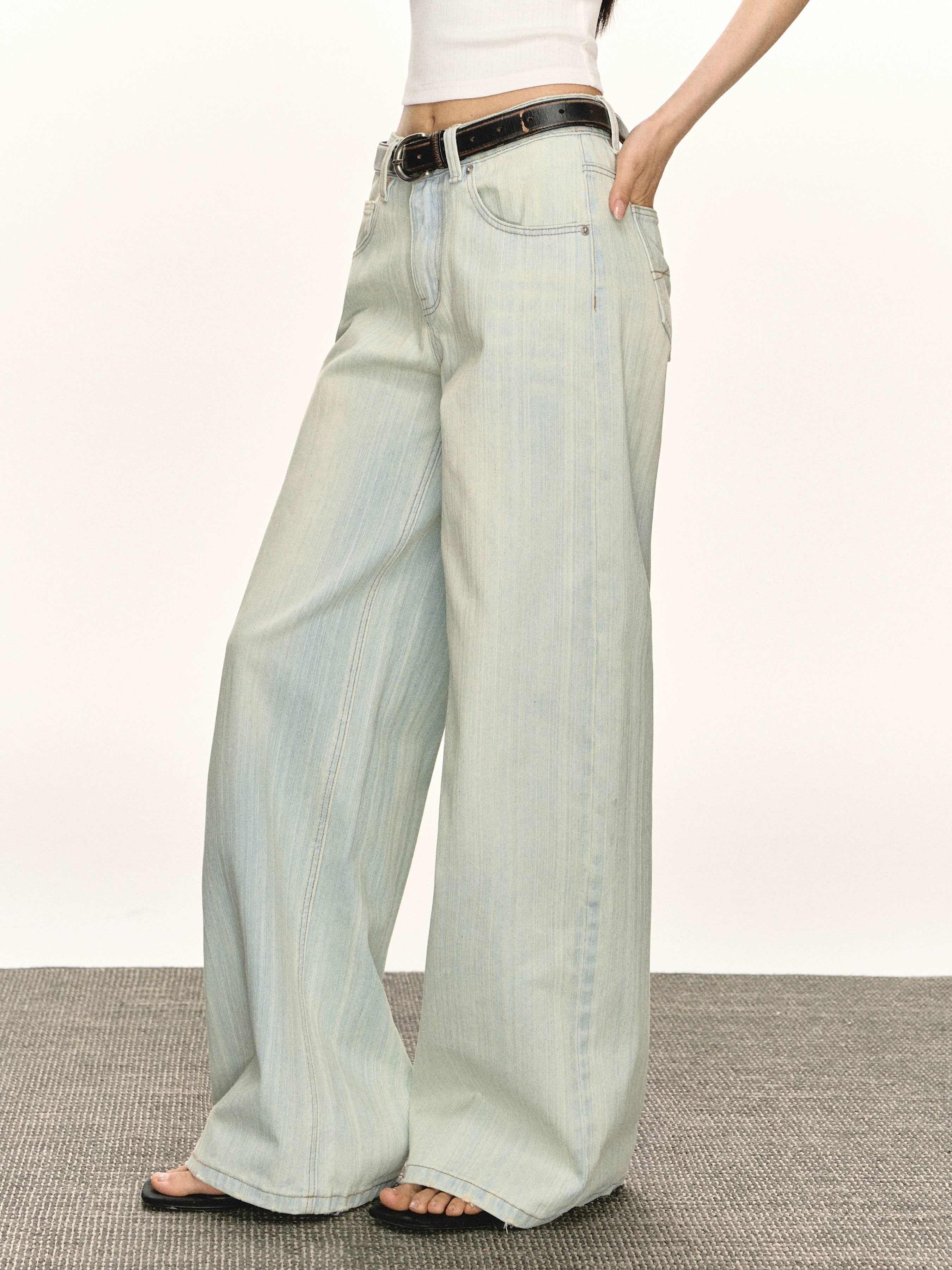 Ariseism Vintage Wash Loose Wide Leg Straight Jeans