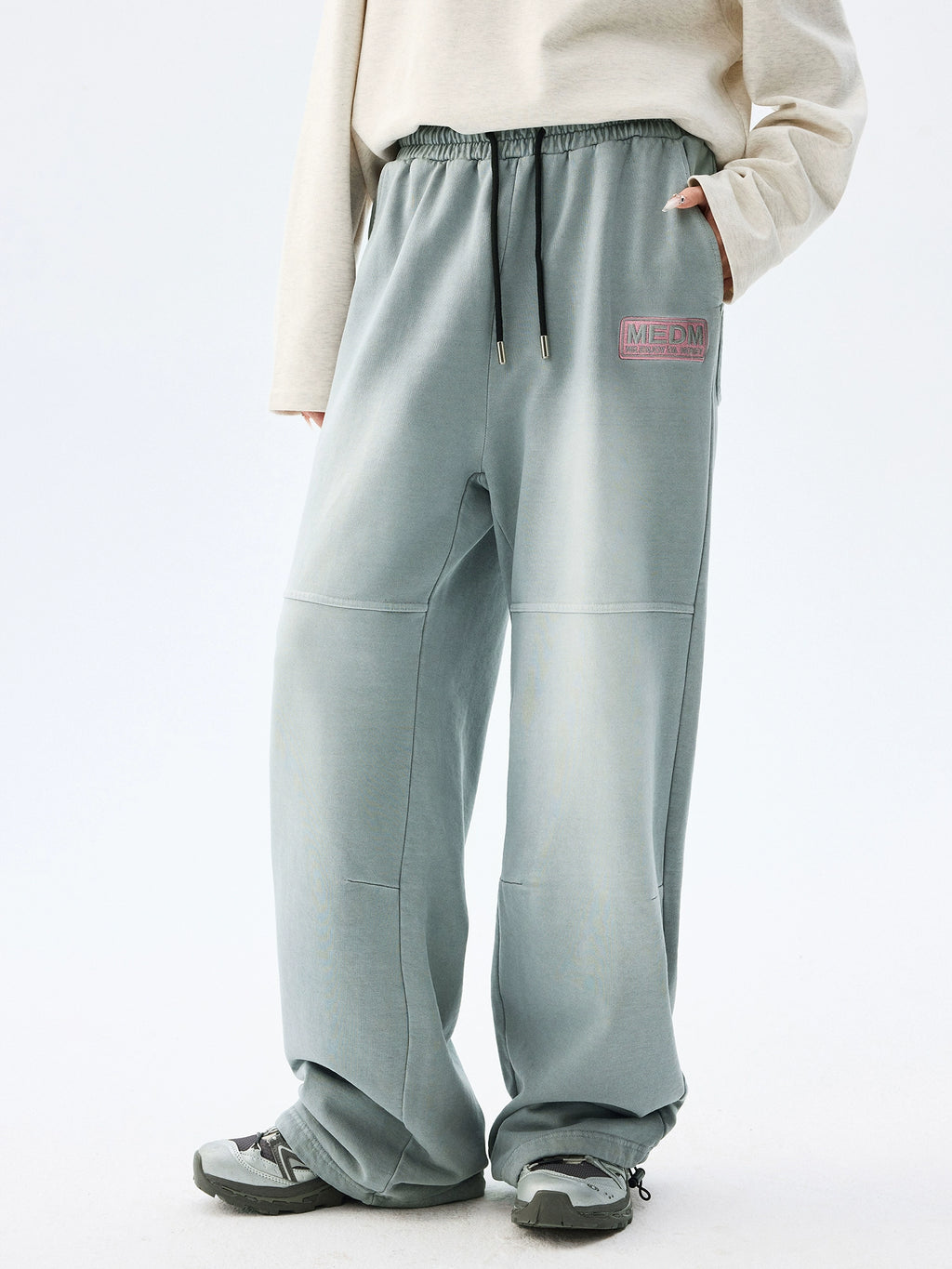 MEDMFW Washed Contrasting Color Loose Wide-leg Casual Sweatpants