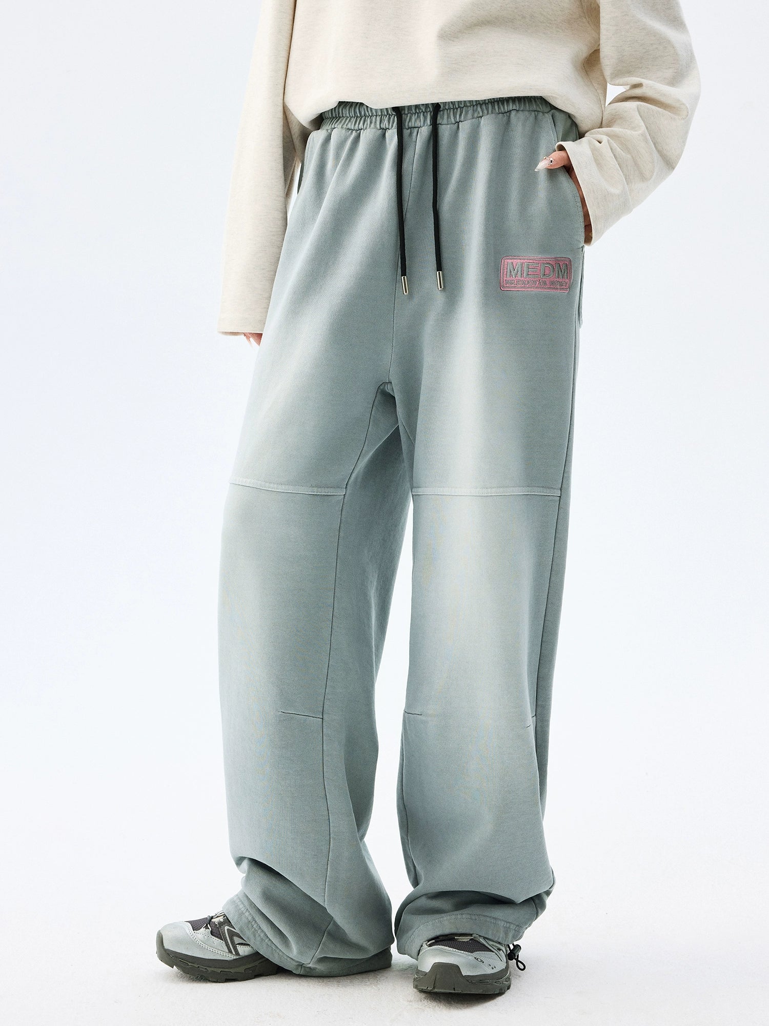 MEDMFW Washed Contrasting Color Loose Wide-leg Casual Sweatpants