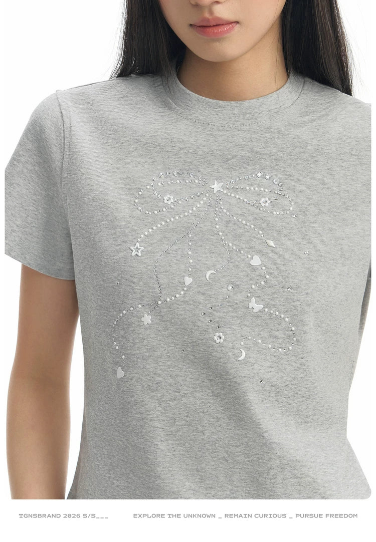 TGNS Shredded Diamond Pearl Bow Shoulder Tee