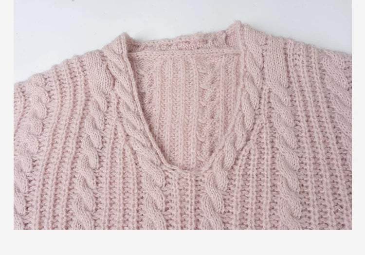LOVEHEYNEW Twist V-neck Loose and Thin Sweater