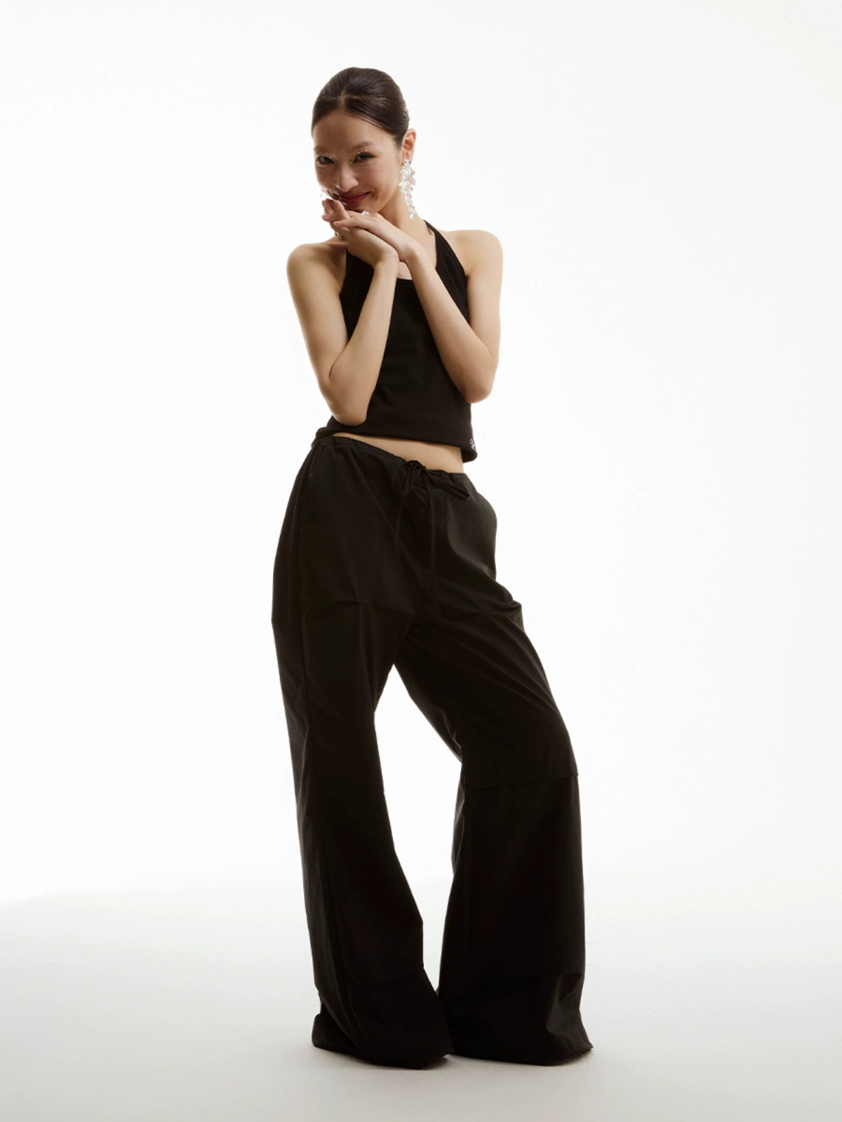 FUNKYFUN Three-layer Pull-pleated Wide-waisted Straight-leg Trench Coat Casual Pants