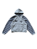 InsGale Contrast Checked Waffle Embroidered Hooded Cardigan Jacket