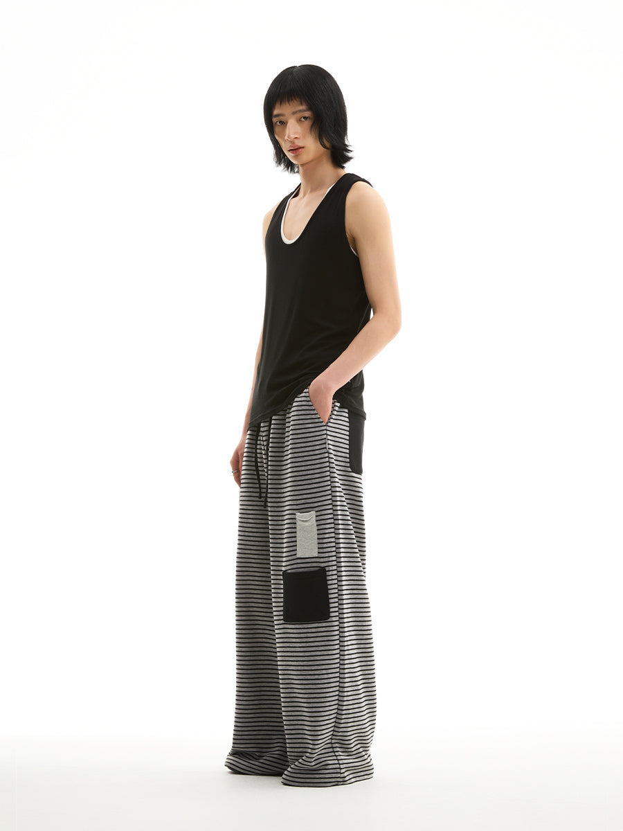 FUNKYFUN Striped Contrasting Color Loose Straight Sweatpants