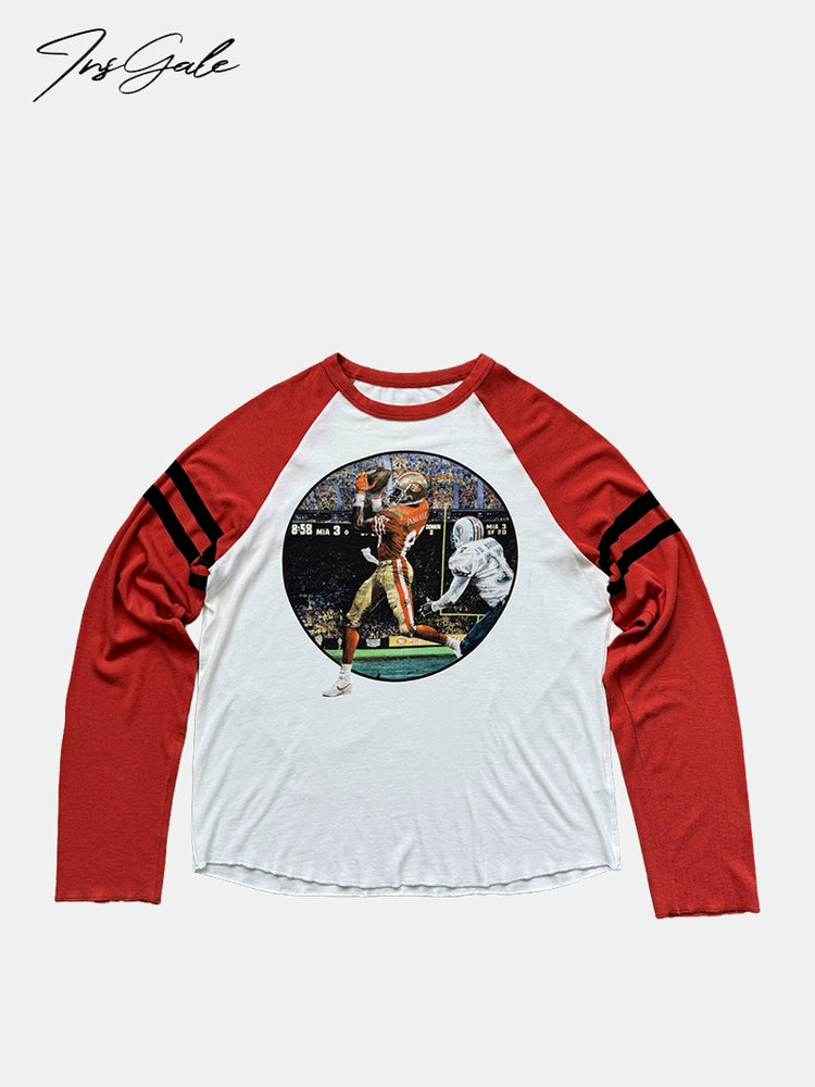 InsGale Contrast Vintage Splicing Shoulder Sleeve Long Sleeve