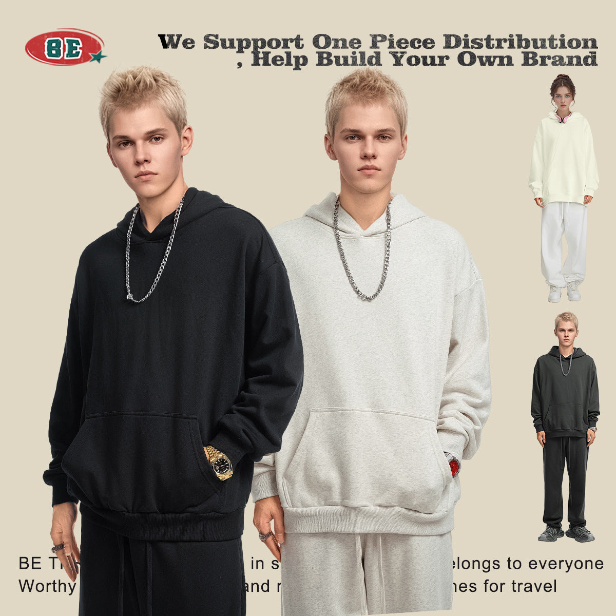 BE Hooded Pullover Loose Sweater