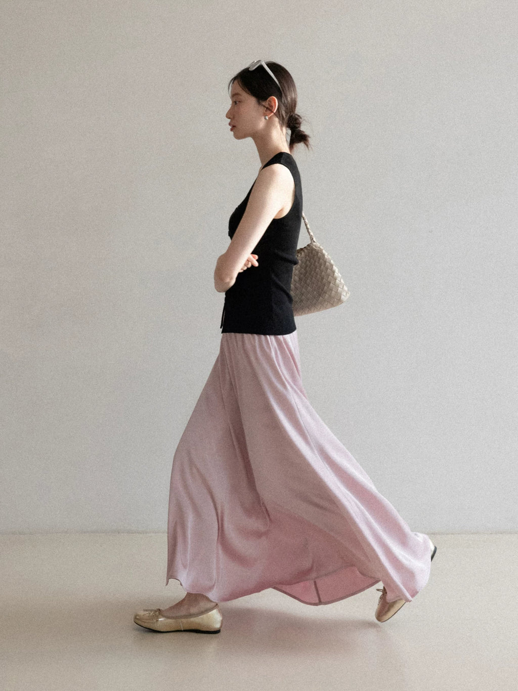Cantonstory Square Neck Waist Sleeveless Suspender Vest Skirt Set