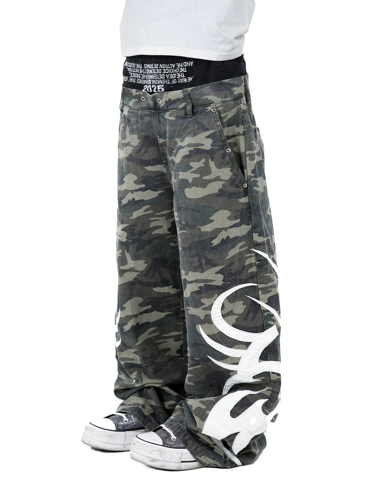 DETW Camouflage Double-waisted Boxing Pants Profile Three-dimensional Casual Pants