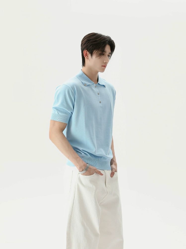 TURNTIDE Vintage Niche Simple Polo Collar Loose Tee