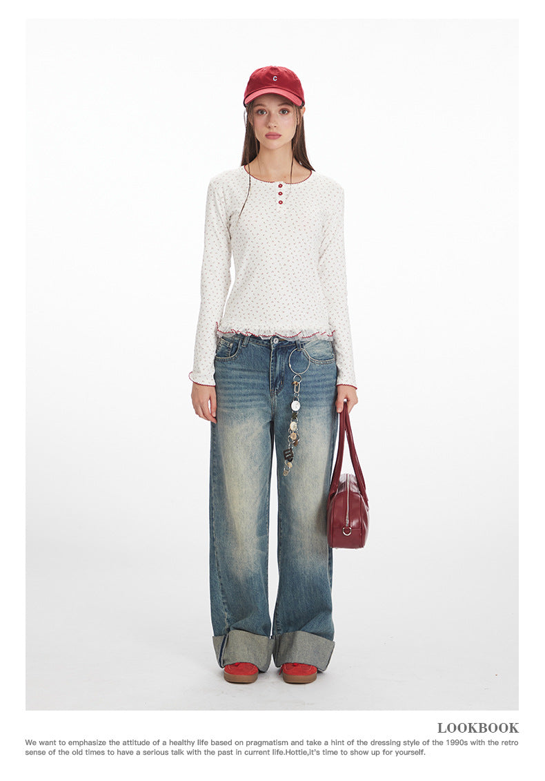 Nariele Floral Sweet Stitching Lace Long Sleeve