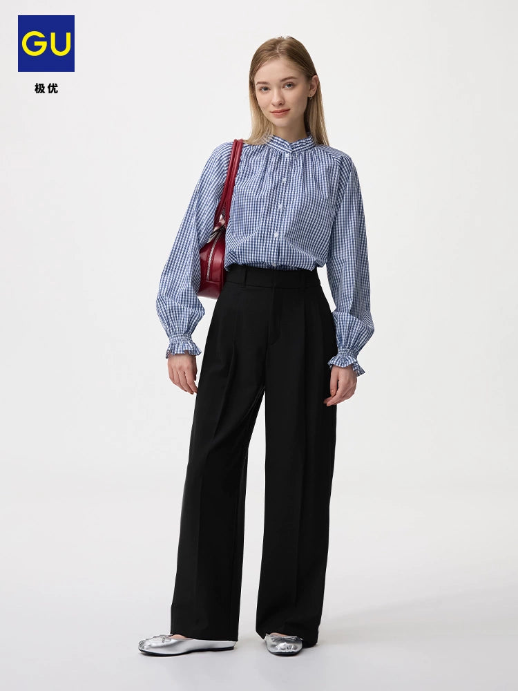 GU Pleated Simple and Versatile Casual Loose Wide-leg Pants