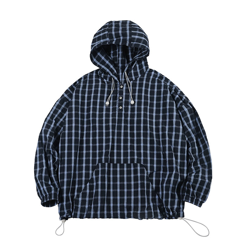 NOEARS Vintage Plaid Loose Hooded Plaid Jacket