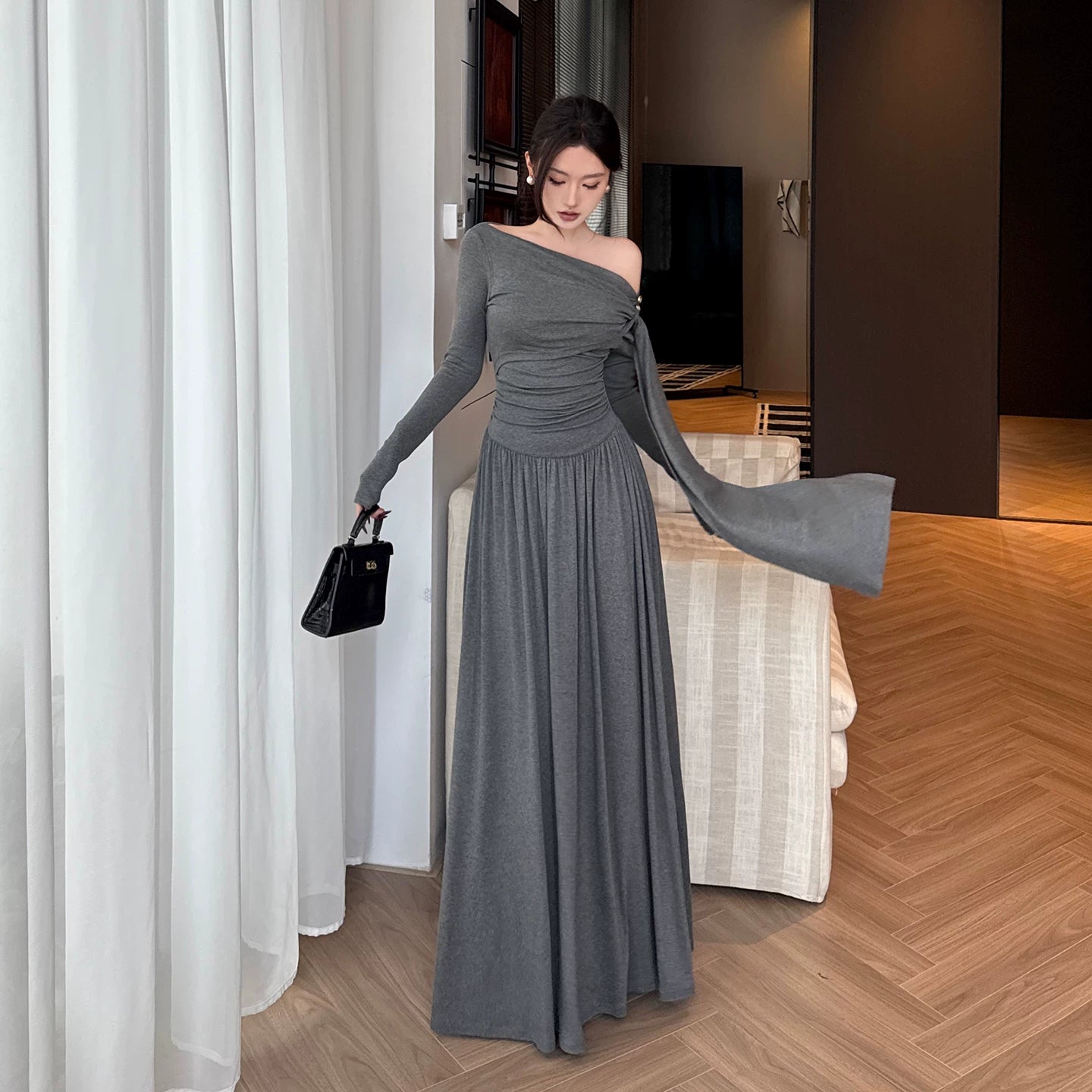 INSTUNNING Light Luxury Slanted Shoulder Waist Thin Dress