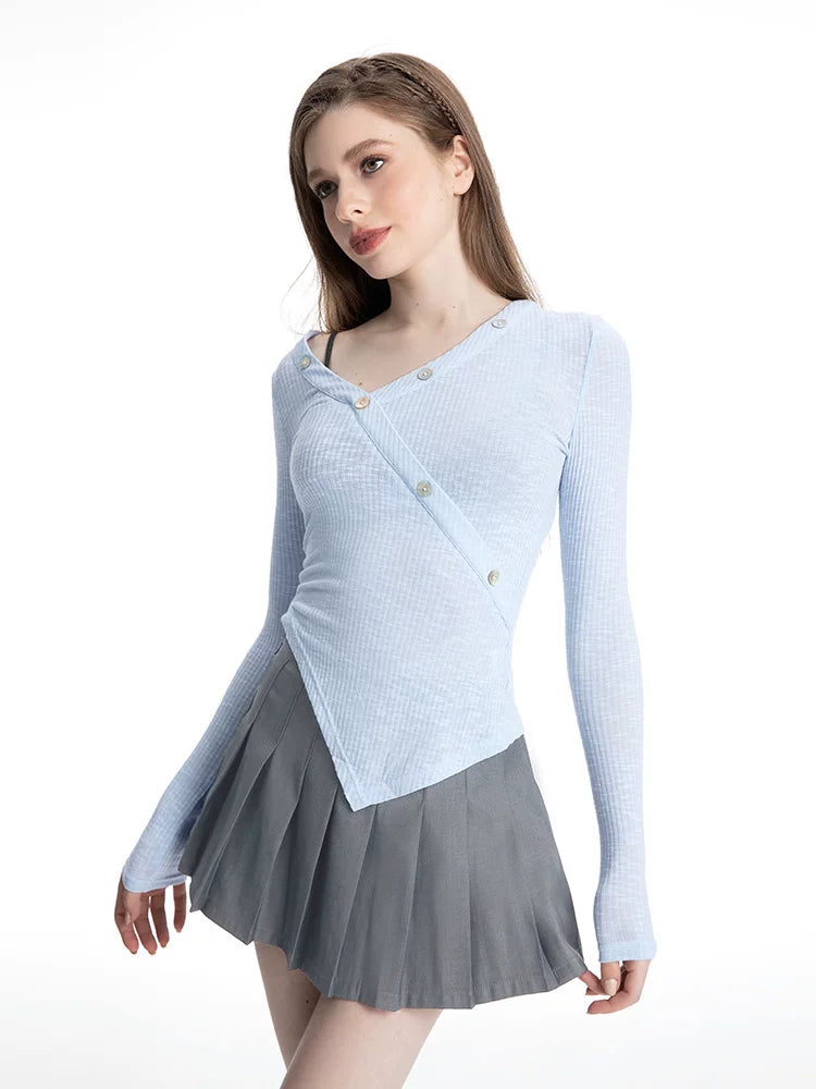 ABMY V-neck Irregular Slim-fit Versatile Knitted Top