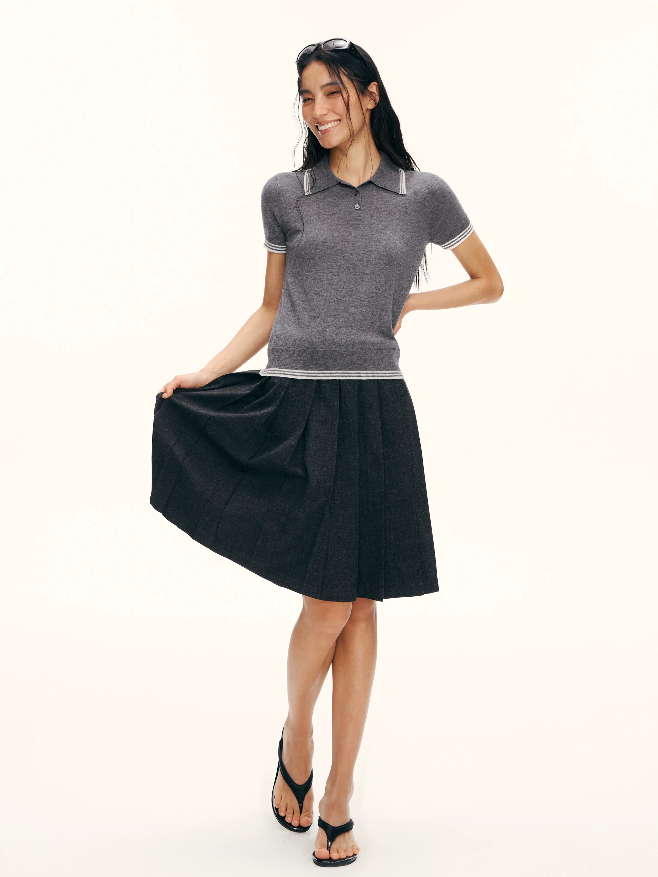 Ariseism Contrast Color Polo Collar Casual Tee