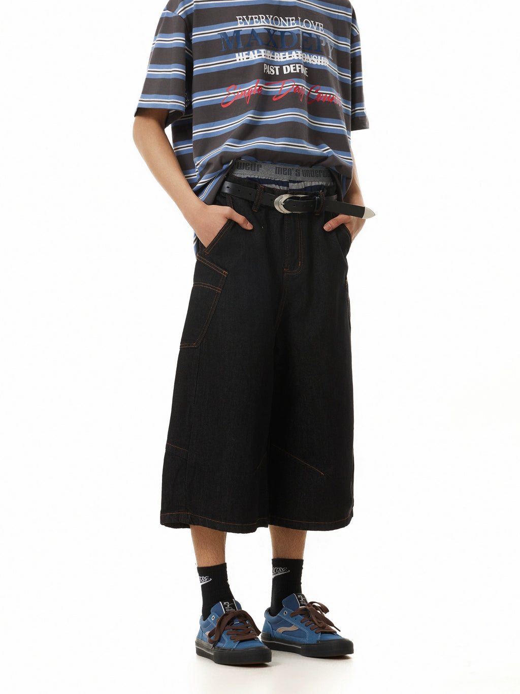 BTSG Retro Washed Side Pocket Denim Cropped Pants