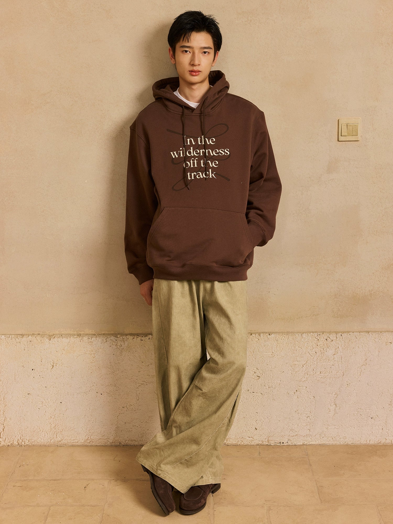 LR MADE Line Slogan Theme Print Hooded Sweater