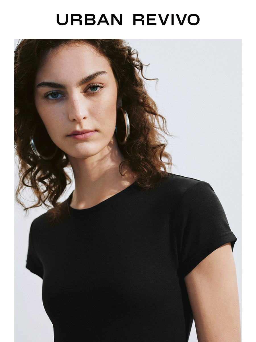 URBAN REVIVO Simple Basic Casual Round Neck Tee