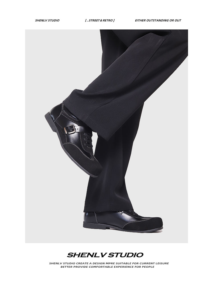 SHENLV STUDIO Retro Casual Shoes Thin Sole Square Head Small Leather Shoes