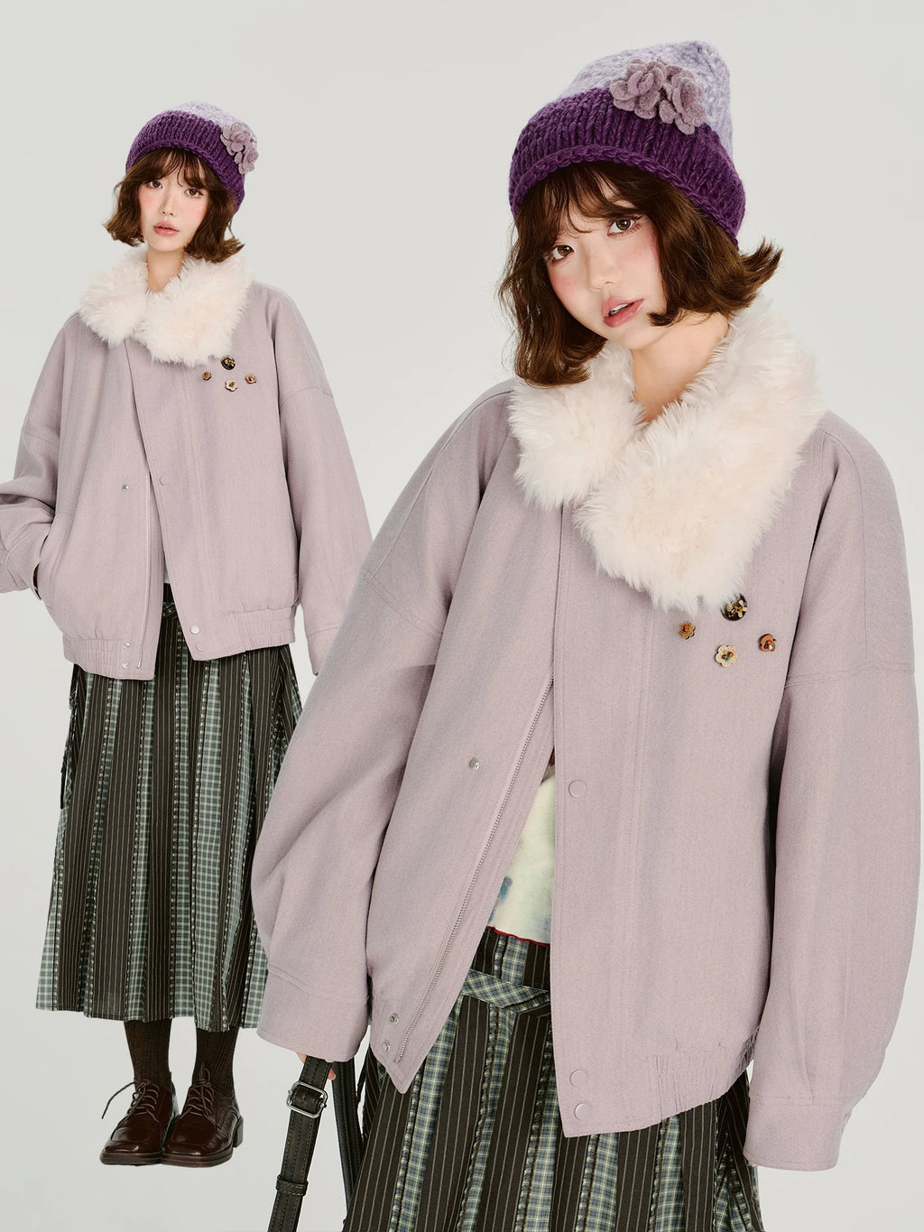 Girlyhalo Korean Fur Collar Padded Thick Coat