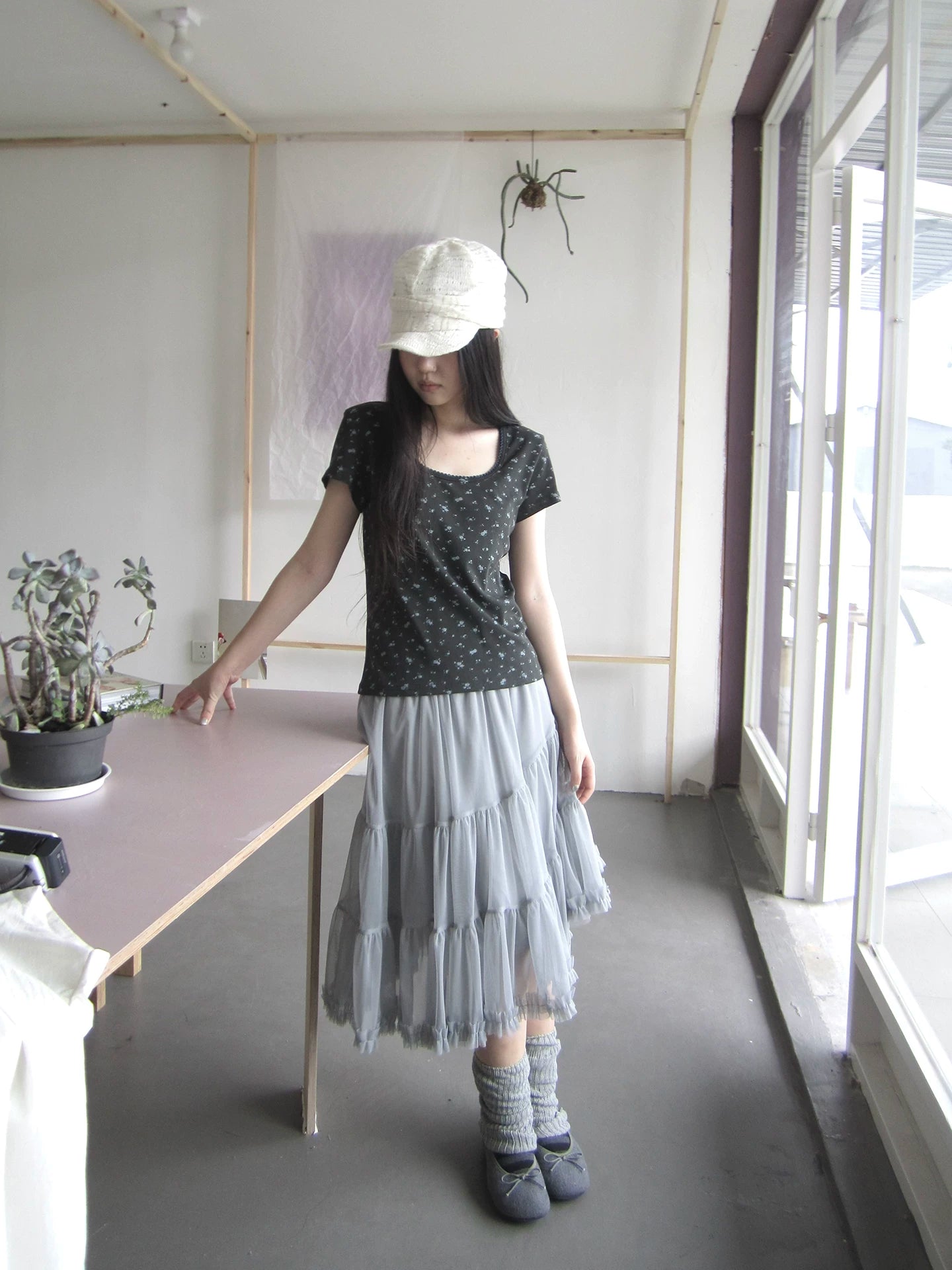 Ang: Project Retro Square Neck Floral Short Front Shoulder Tee