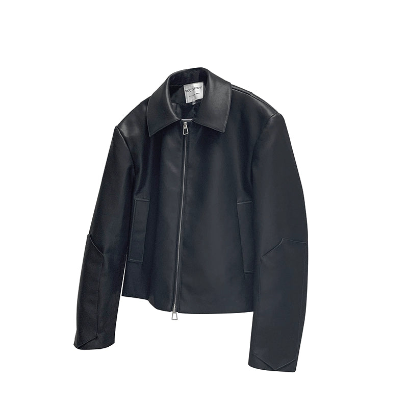 SOUTHFISH Minimalist Double-open Zipper Short Leather Jacket