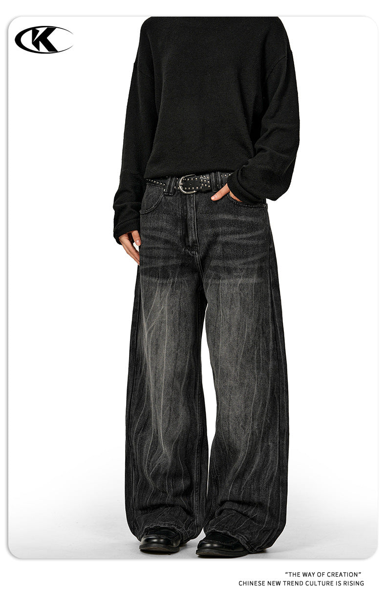 11KN Retro Straight Loose and Versatile Wide Leg Jeans