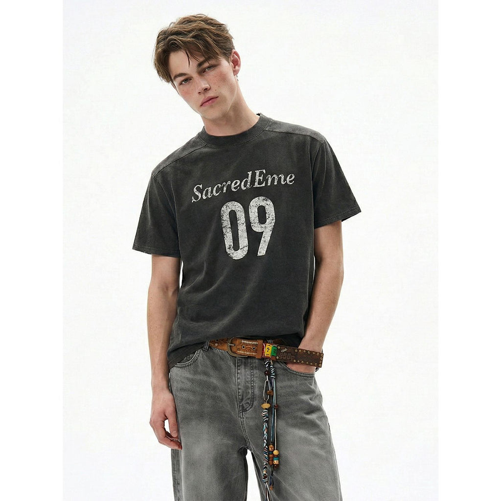 MADEEXTREME Vintage Crew Neck Front Shoulder Casual Tee