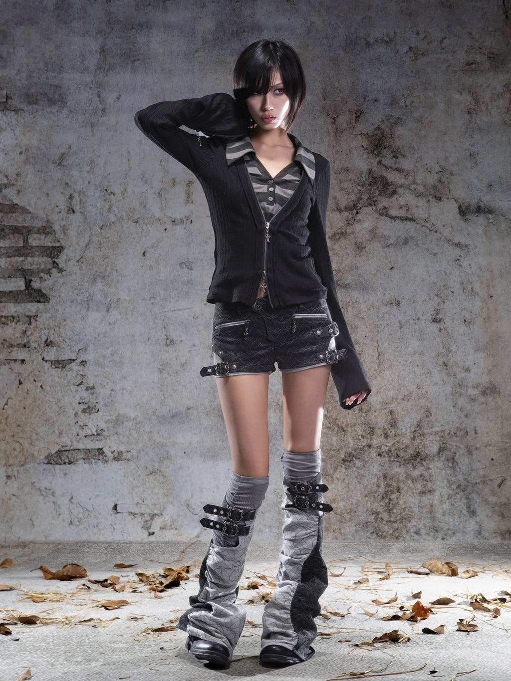 ARIADNAw Stacking Feeling Fake Two-piece Leg Cover Low-rise Shorts