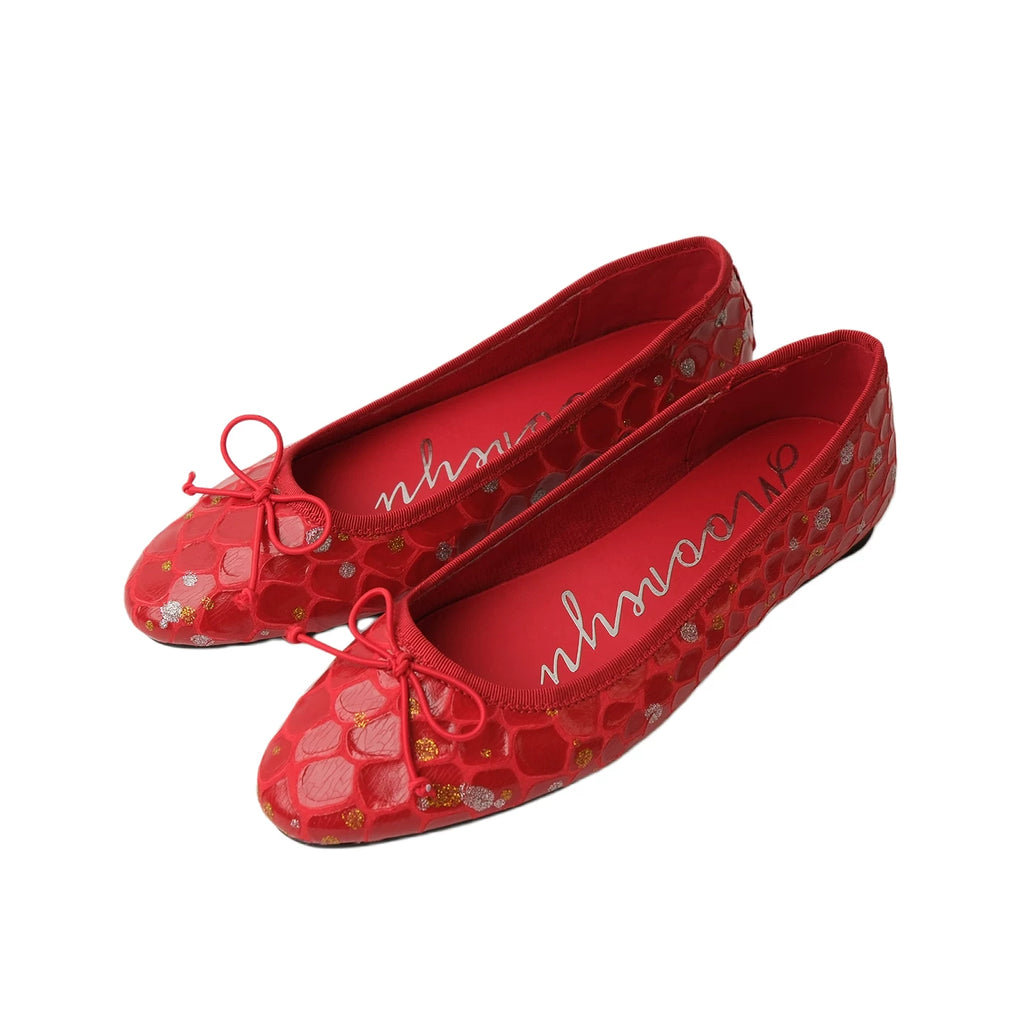 Mooreyu Bow Irregular Polka Dot Shallow Mouth Flat Shoes