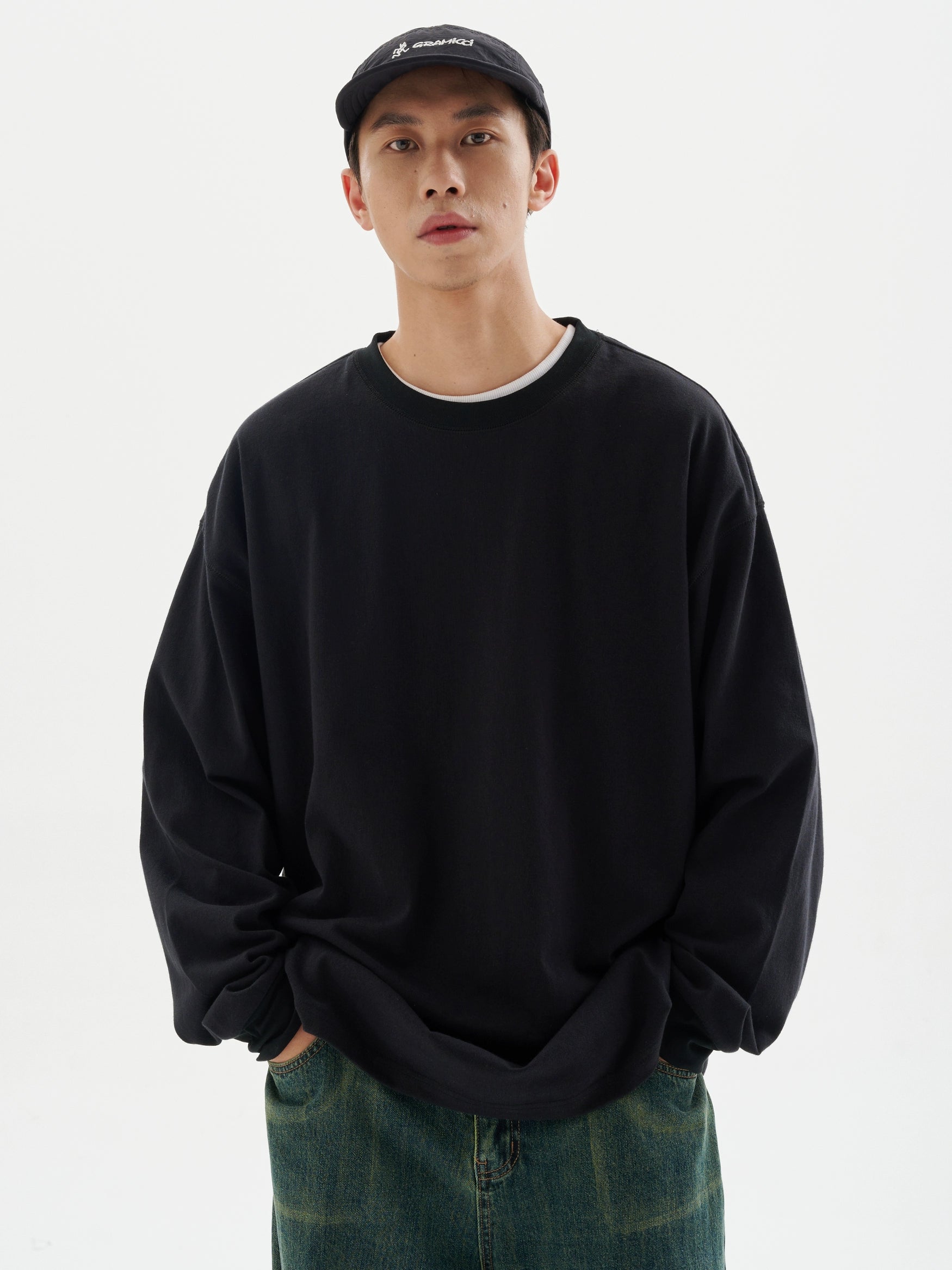 BUTTBILL four-pin six-thread heavy 300G round neck long-sleeve Tee