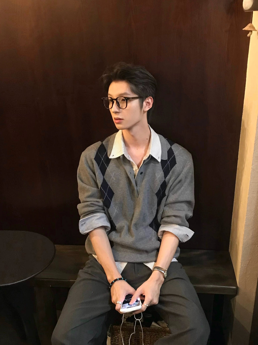 INTENT Vintage Casual Rhombus Knitted Sweater