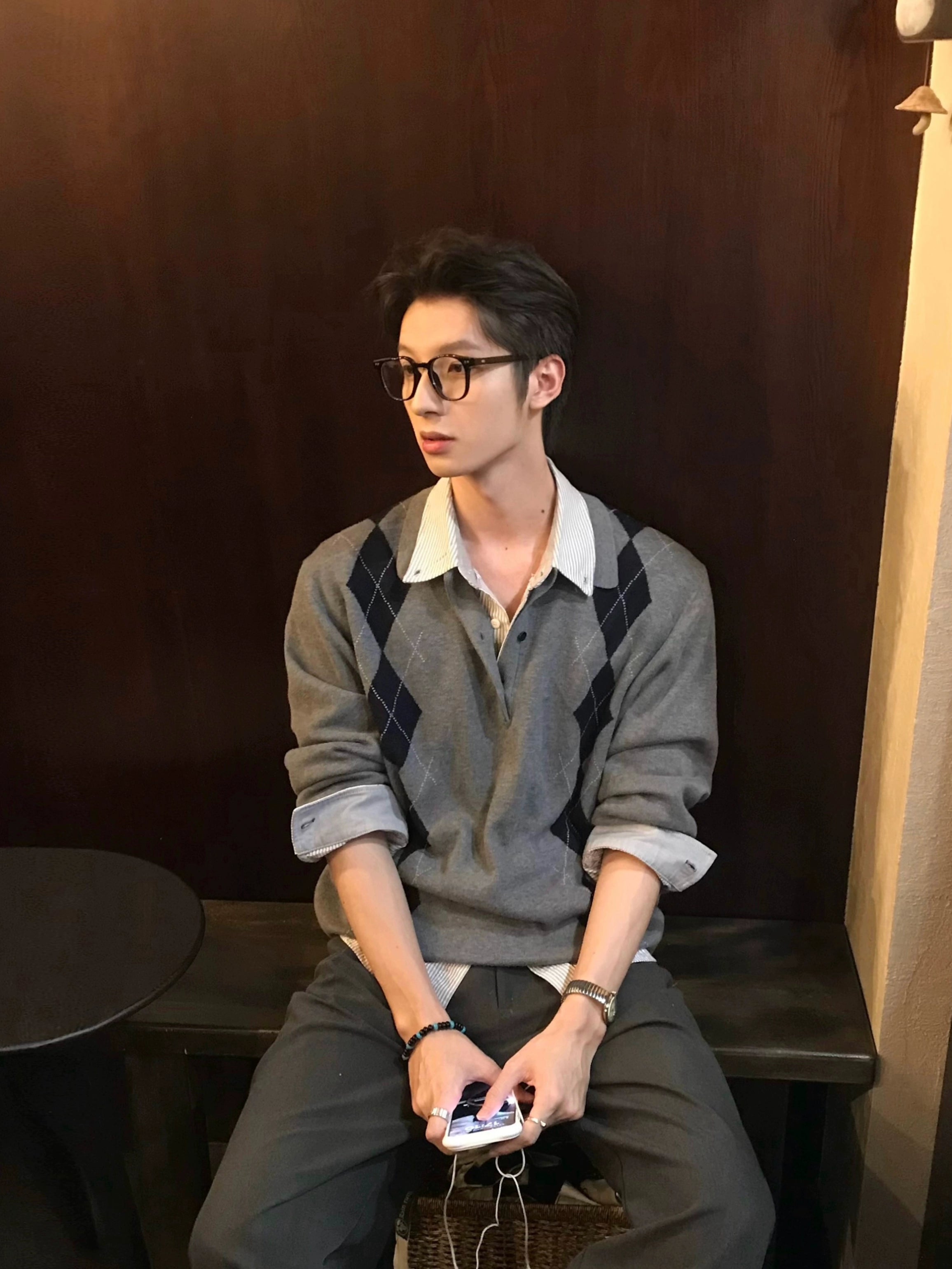 INTENT Vintage Casual Rhombus Knitted Sweater