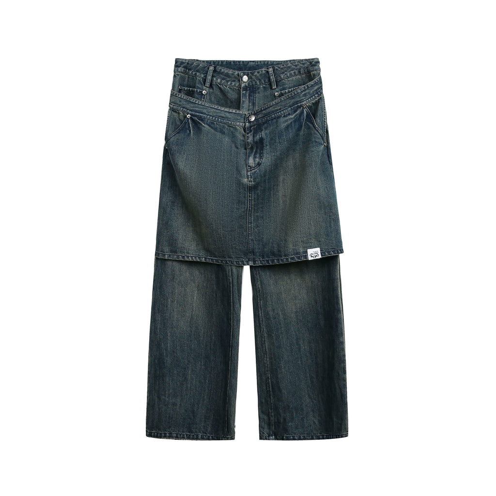 JIKOO Retro Fake Two-piece Skinny Jeans