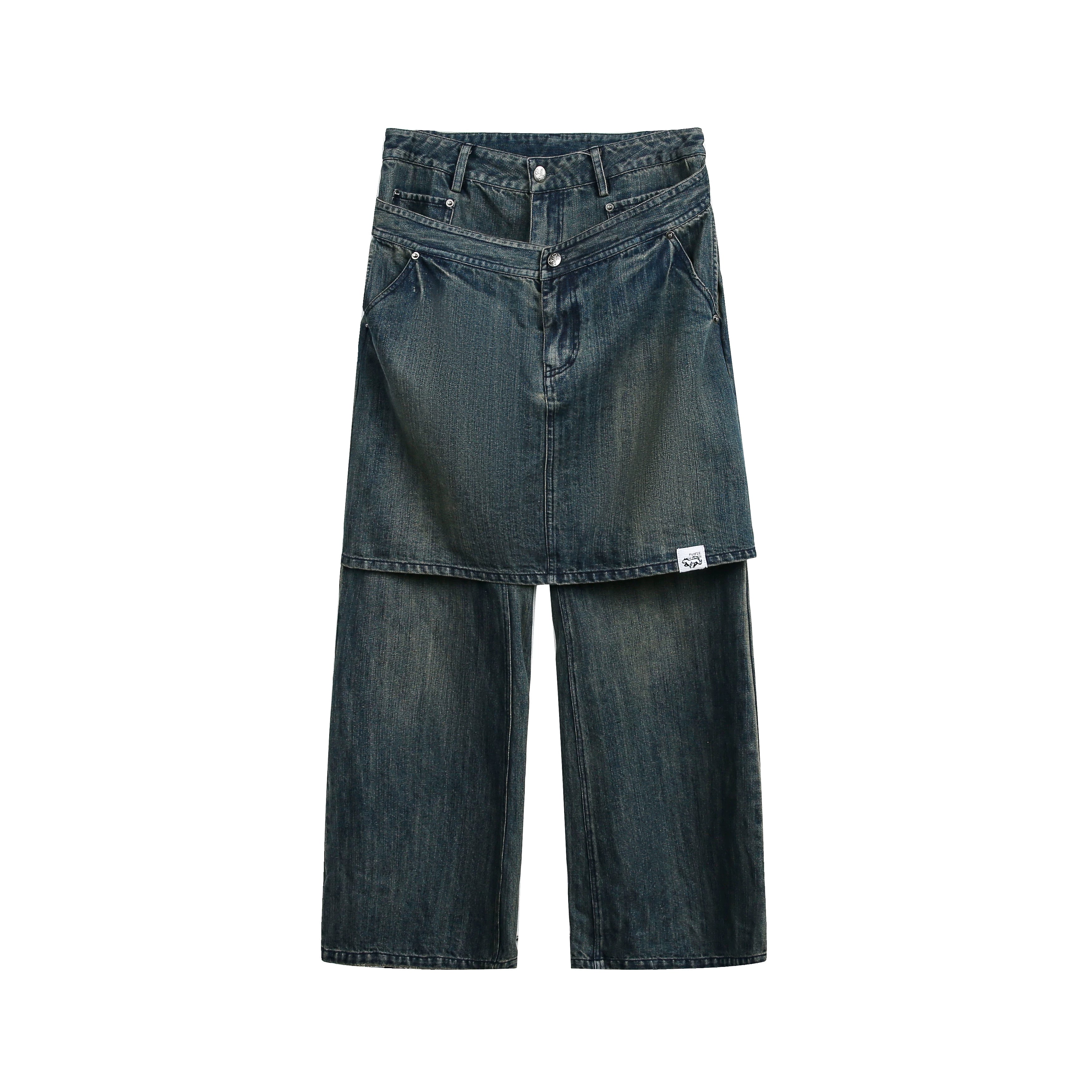JIKOO Retro Fake Two-piece Skinny Jeans