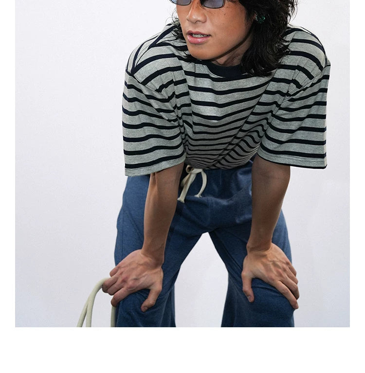O3PARK Loose Versatile Crew Neck Striped Tee