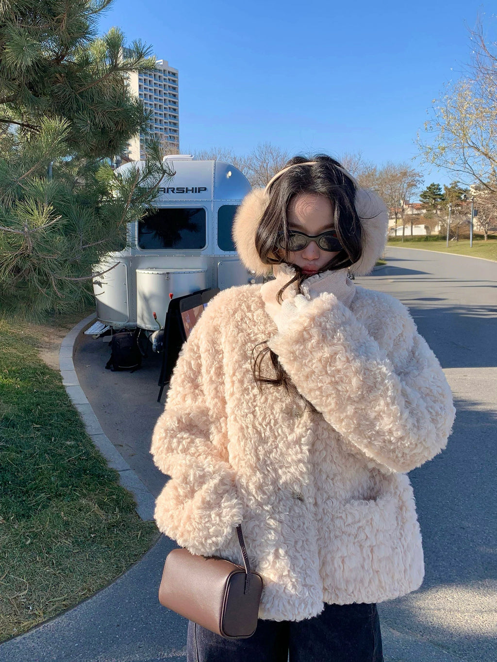 Pusumede Lapel Short Temperament Loose Fluffy Coat