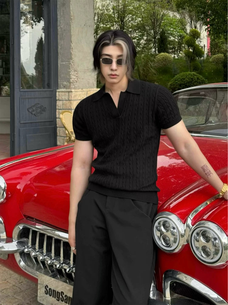 BALITONE Vintage Slim-Fit Knitted Polo Shirt