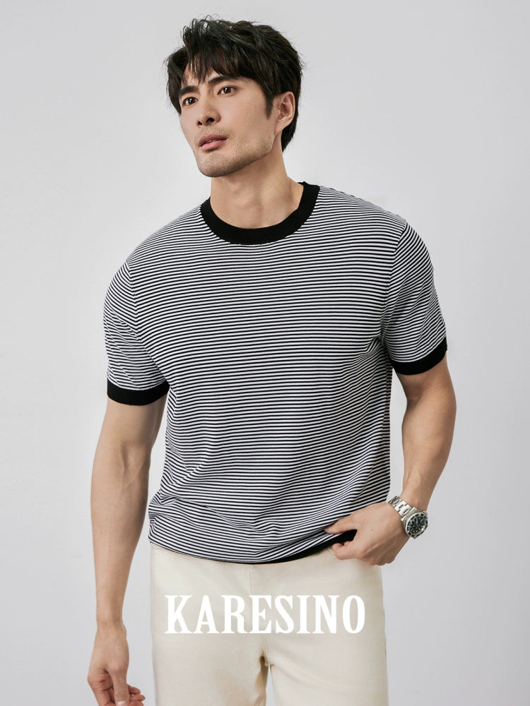 KARESINO Contrasting Striped Casual Knitted Sweater