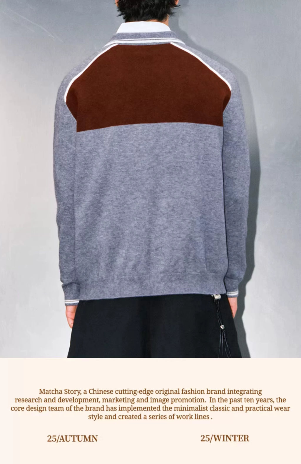 MATCHA STORY Contrast Polo Neck Loose Knitted Sweater